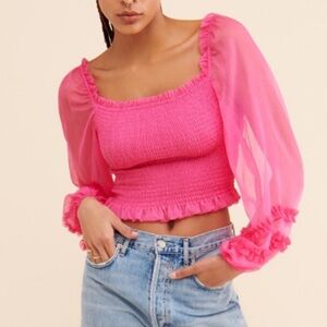 KEEPSAKE the Label Moonlight Puff Sleeve Top Pink - Size 10